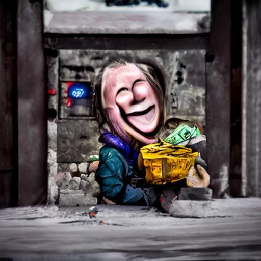 Giving Money to Homeless Person in Alley: Photorealistic