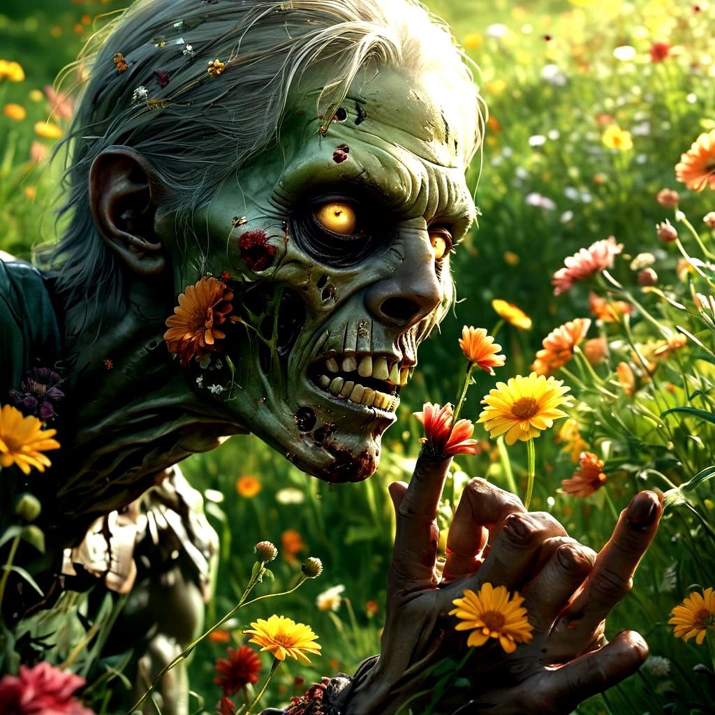 Zombie Picking Flowers in Sunlight