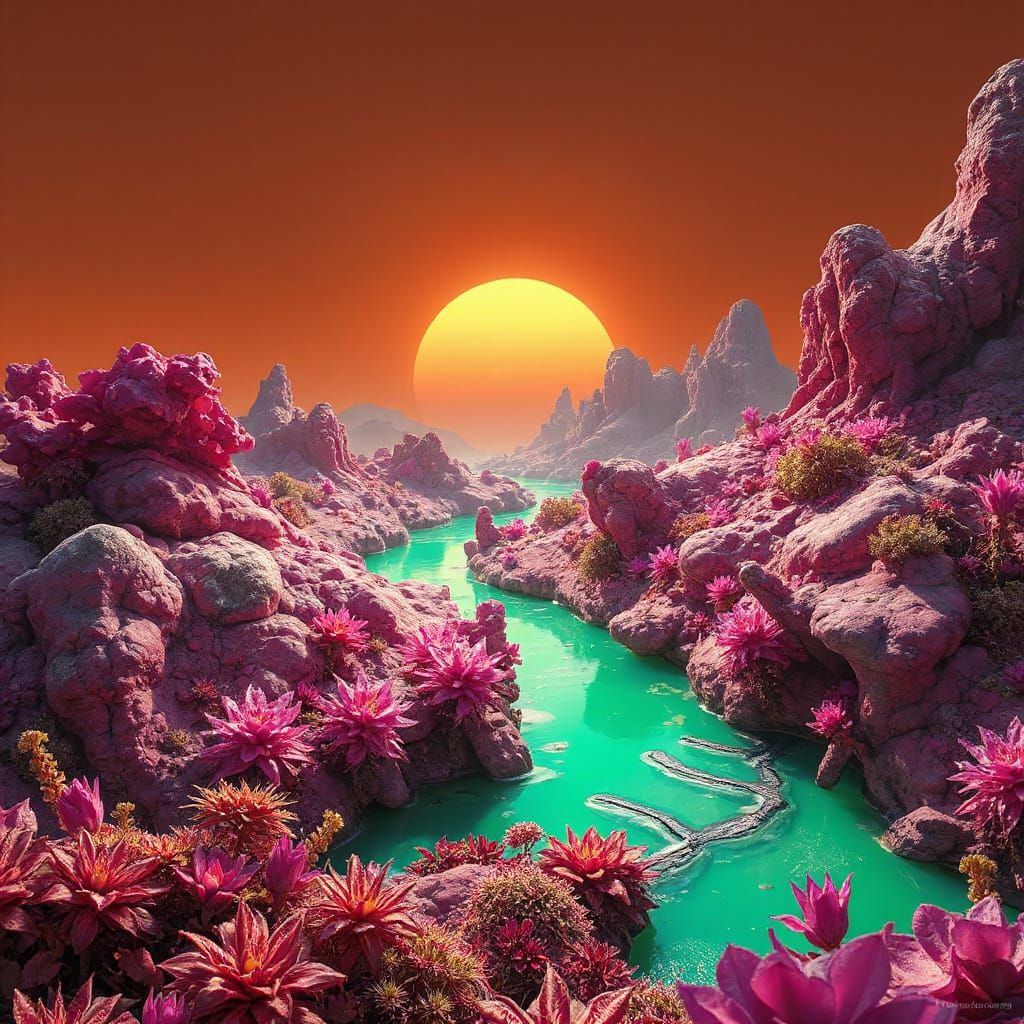 Vibrant Alien Landscape Digital Matte Painting
