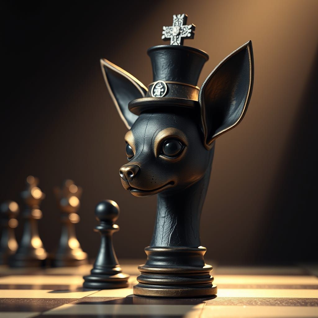 Whimsical Chihuahua Chess King in Gothic Style