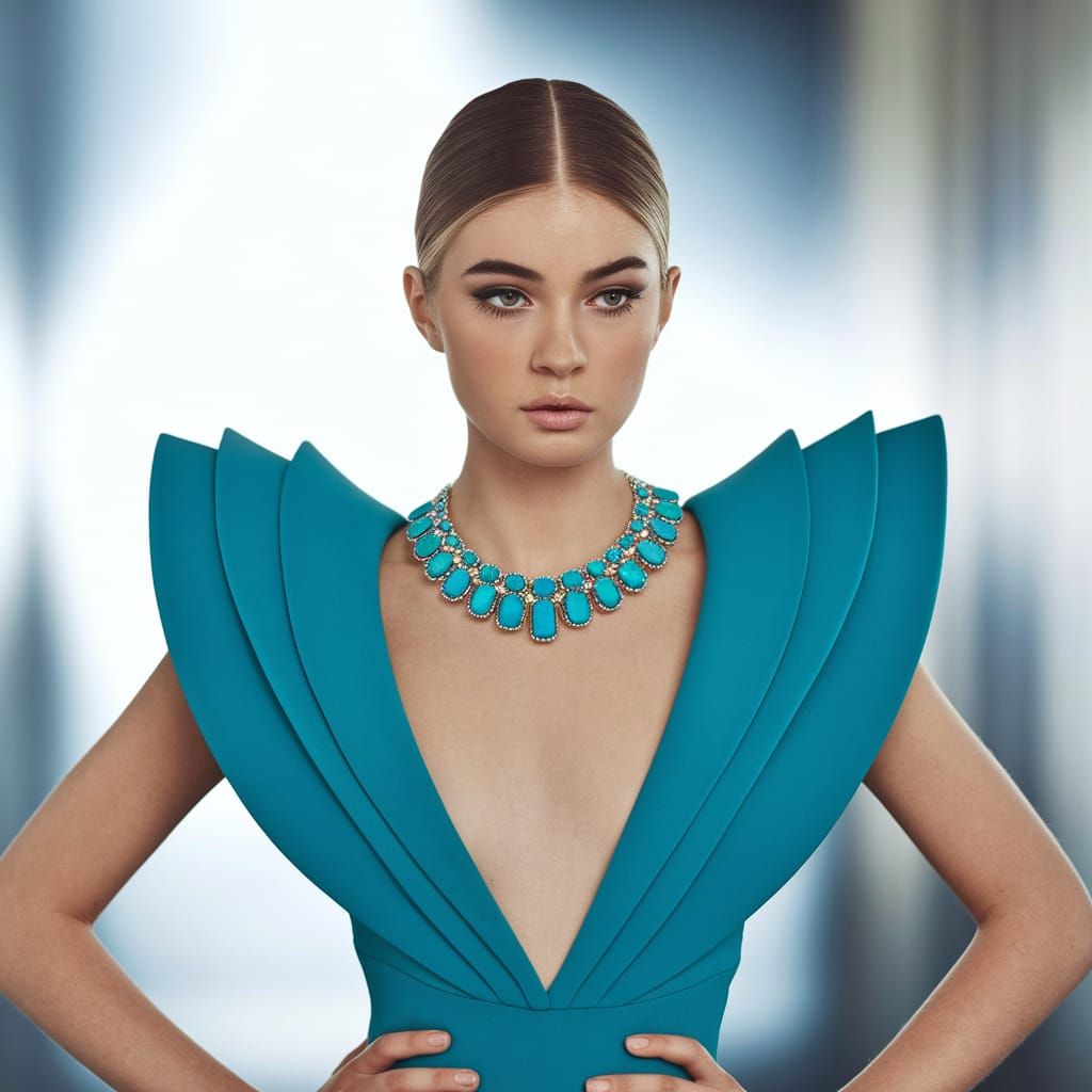 Elegant Model in Turquoise Jewelry, Fashion Portrait
