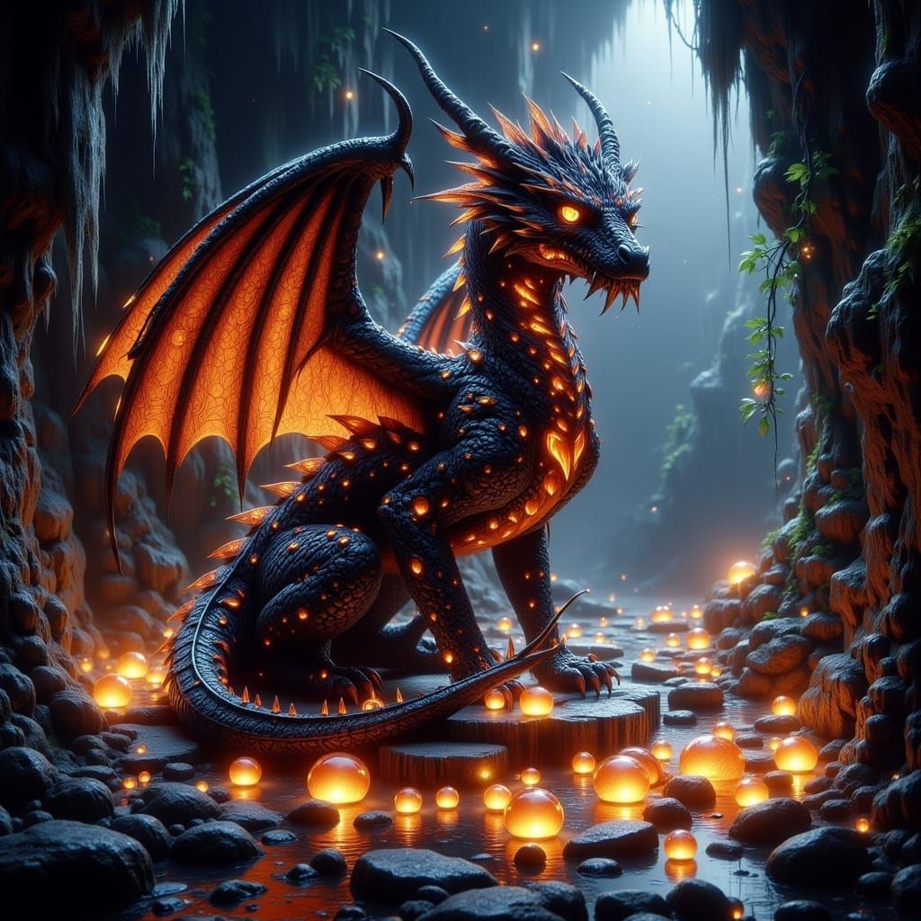 Luminescent Dragon in Treasure Cave: Fantasy Art