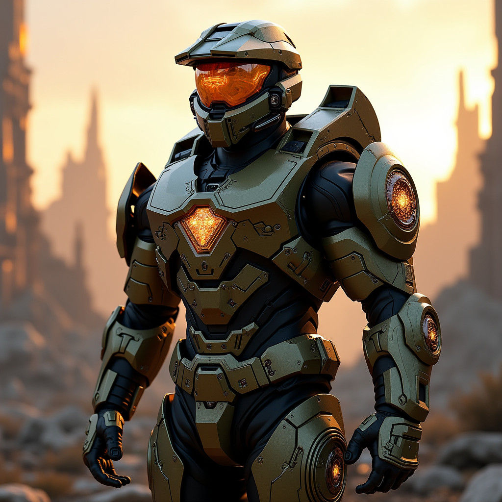Master Chief in Diamond Armor, Dystopian 3D Rendering