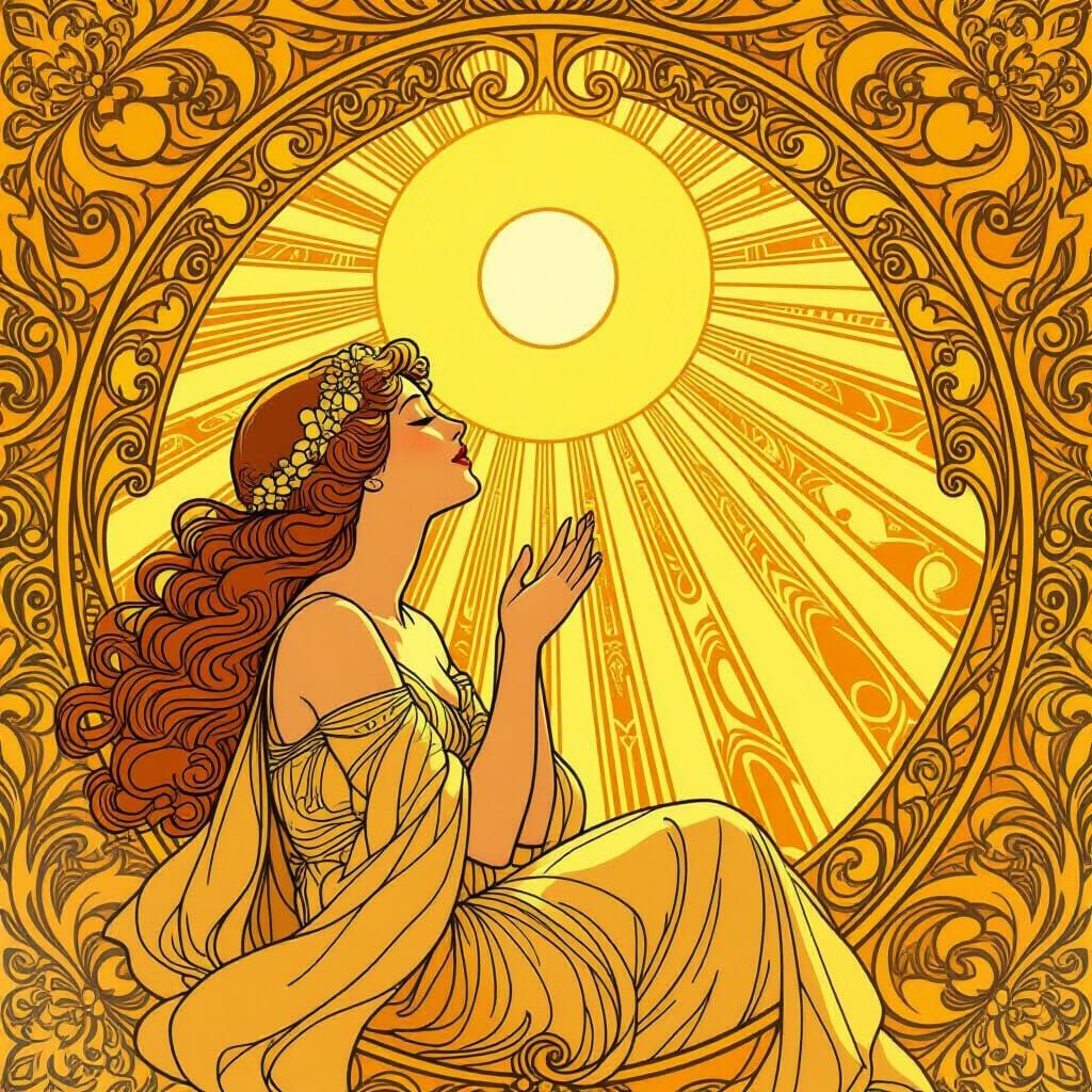 Art Nouveau Sun Radiating Warmth and Love