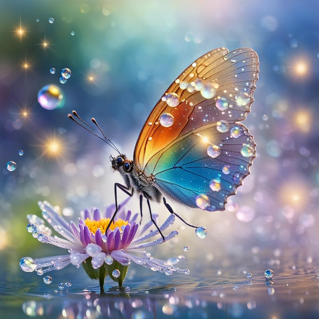 Creepy Butterfly on Iridescent Flower Petal