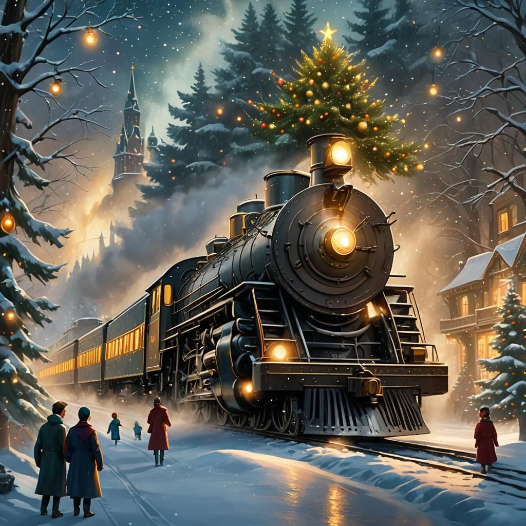 Polar Express Train Arrives at Giant Christmas Tree