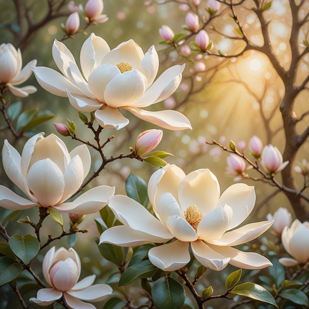 Impressionist Magnolia in Golden Light