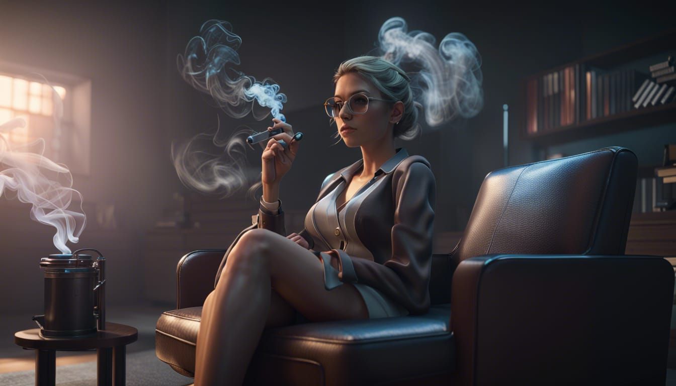 Girl Relaxing in Smoky Office: 3D Game Cinematic