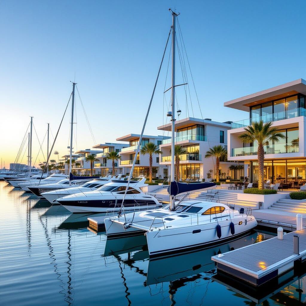 Luxury Yachts at Modern Marina at Golden Hour