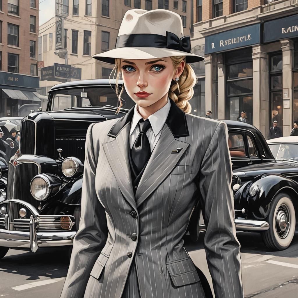 Woman in Gangster Suit, Anime Style 3D Art