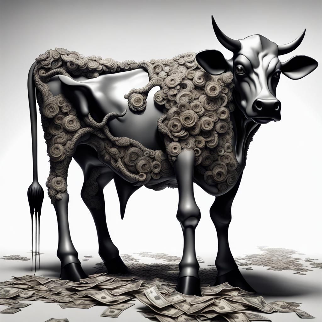 Scary Cash Cow Artwork in Surreal Horror Style