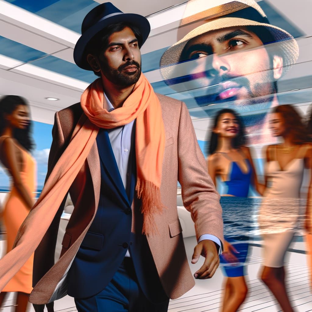 Confident Man's Party Entrance in Double Exposure