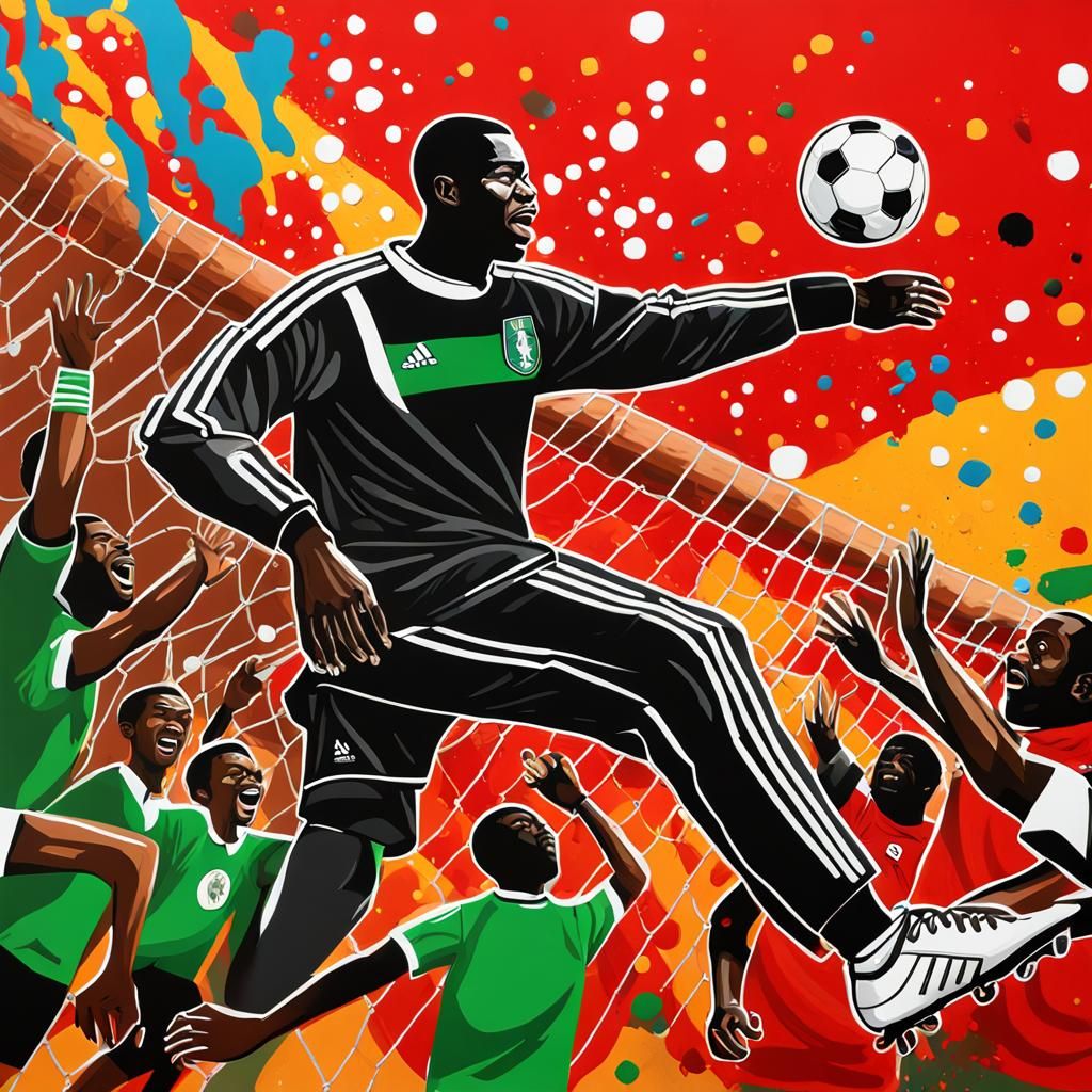 Nigerian Goalkeeper's Heroic Save in Graffiti Art