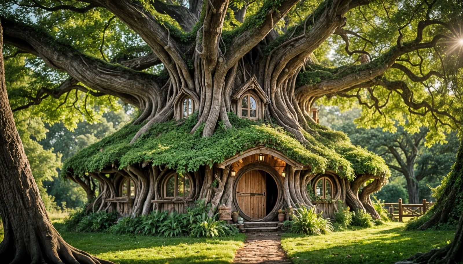 Elven Treehouse in Vibrant Forest Glade