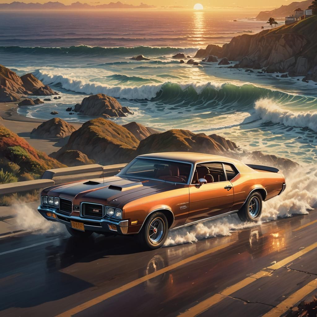 Oldsmobile 442 on Pacific Coast Highway, Splash Art