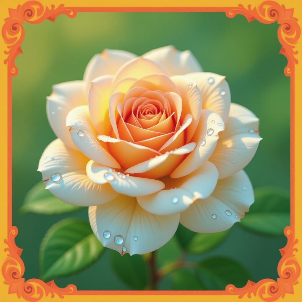 Abstract Rose with Gradient Petals and Dewdrops