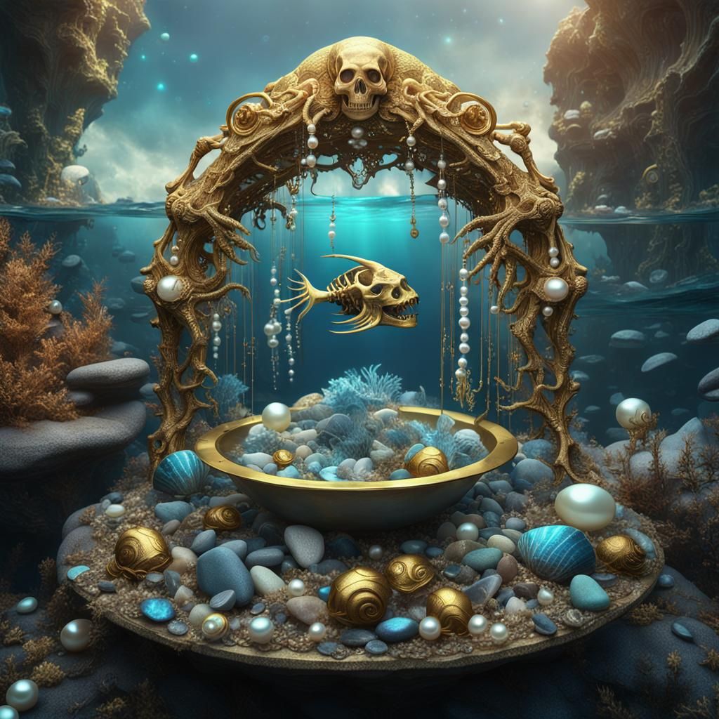 Futuristic Pisces Skeleton in Ocean Grotto