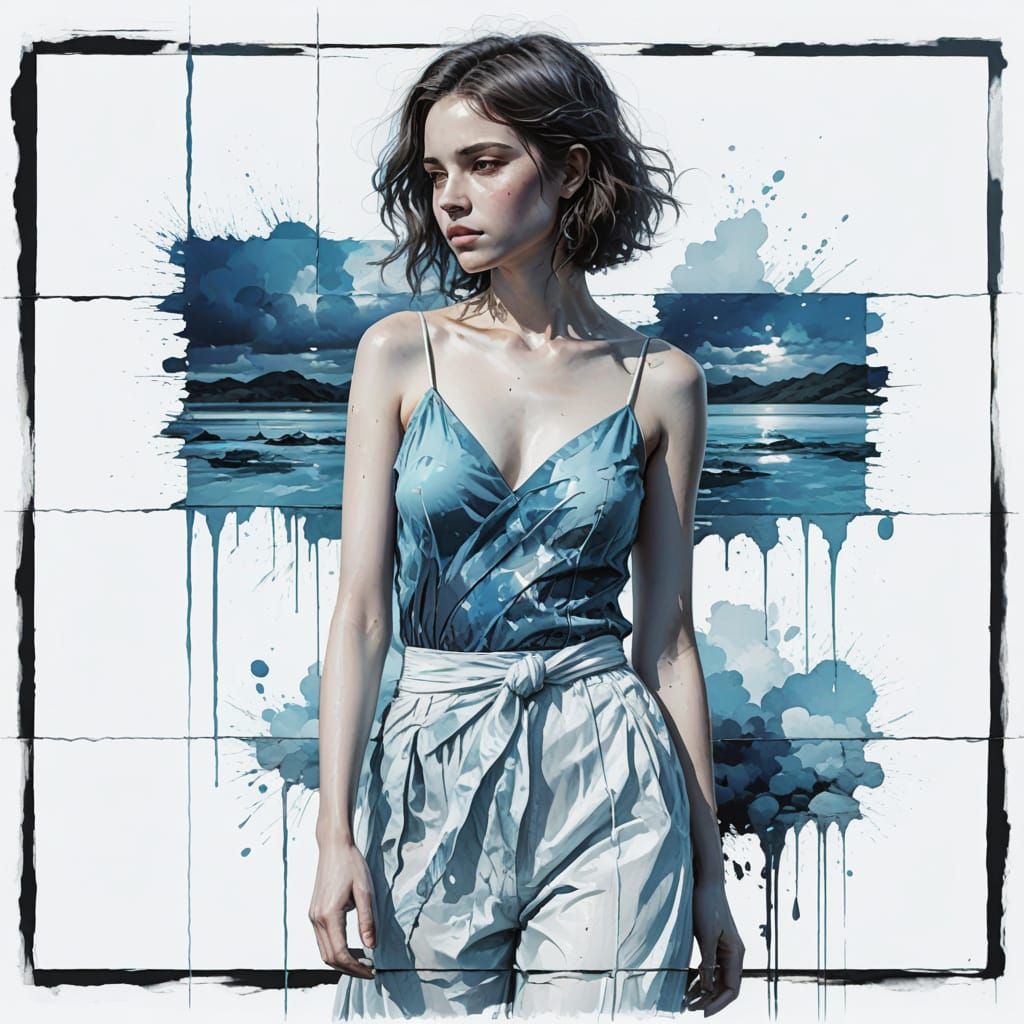 Person Contemplates Azure Hues in Digital Art