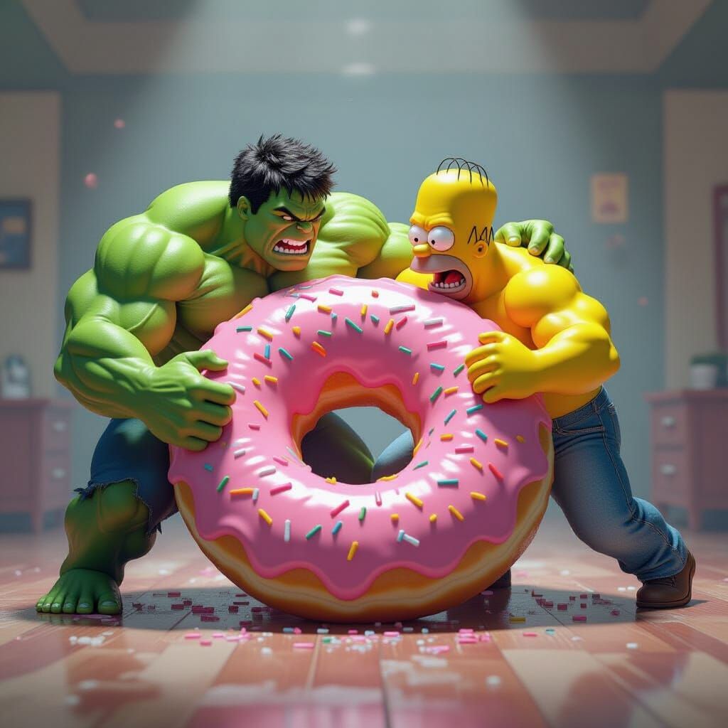 Hulk and Homer Wrestle Over Donut