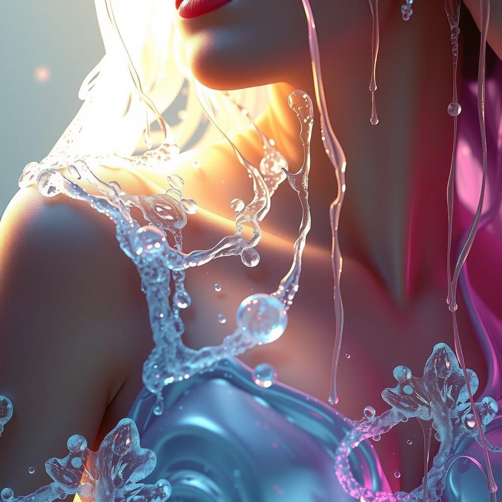 Ethereal Crystal Waterfall in Art Nouveau Style