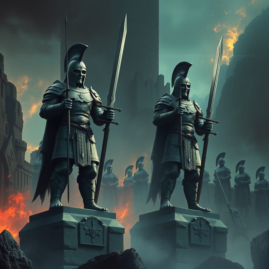 Epic Warrior Statues in a Haunted Castle