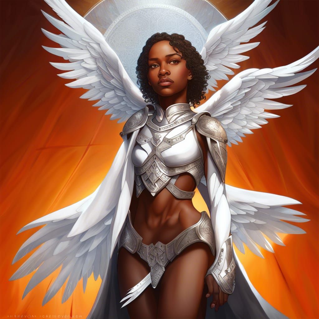 Ornate Angel in Silver Armor, Hyperdetailed Portrait