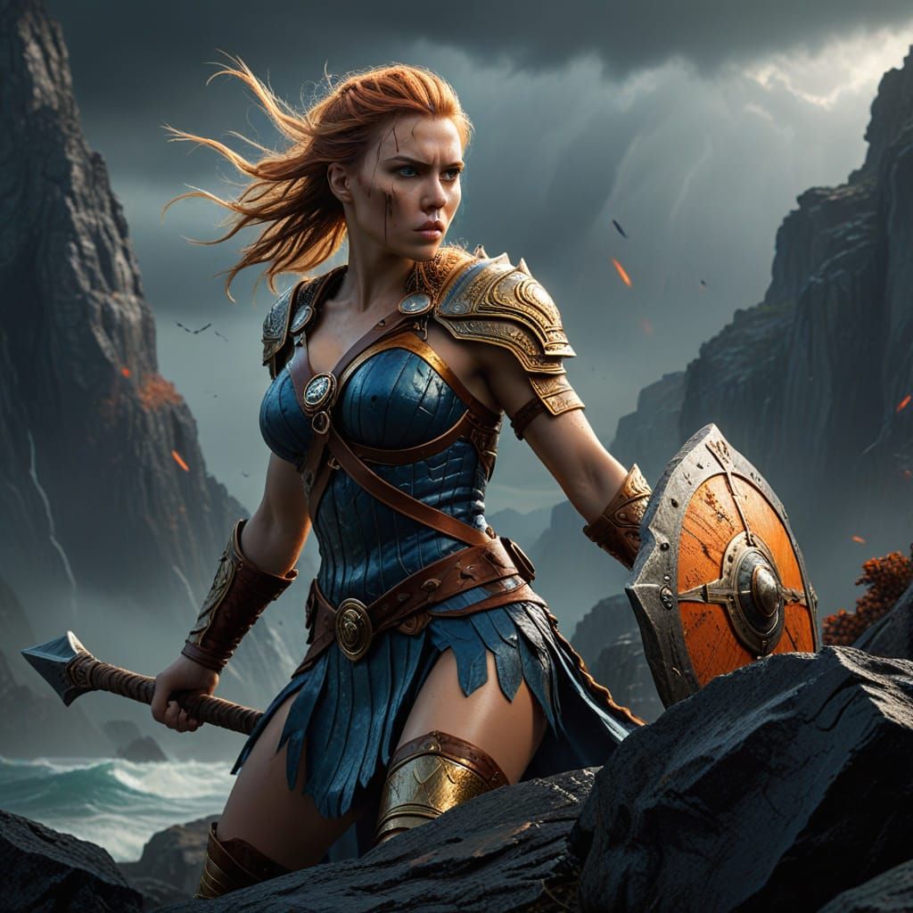 Viking Warrior Woman With Spear in Digital Art Style
