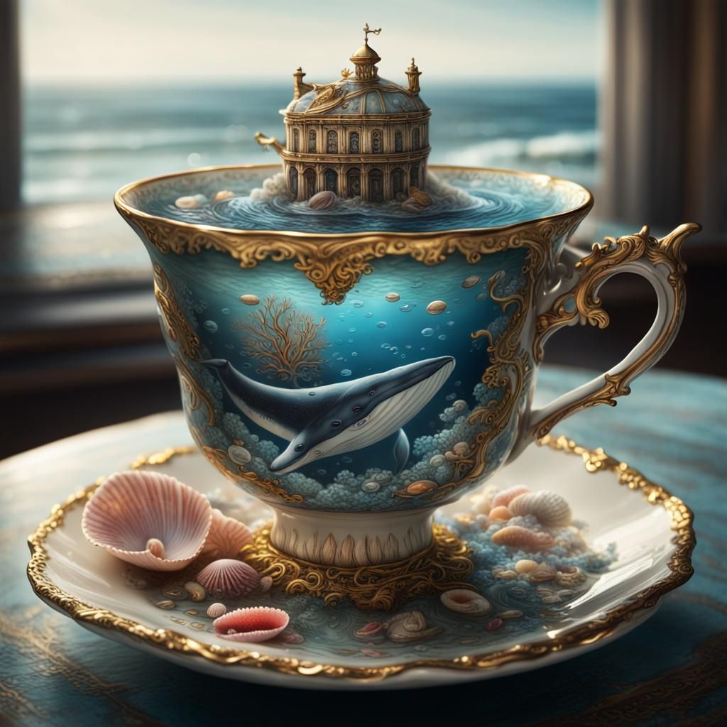 Underwater Kingdom in Antique Teacup: Fantasy Art