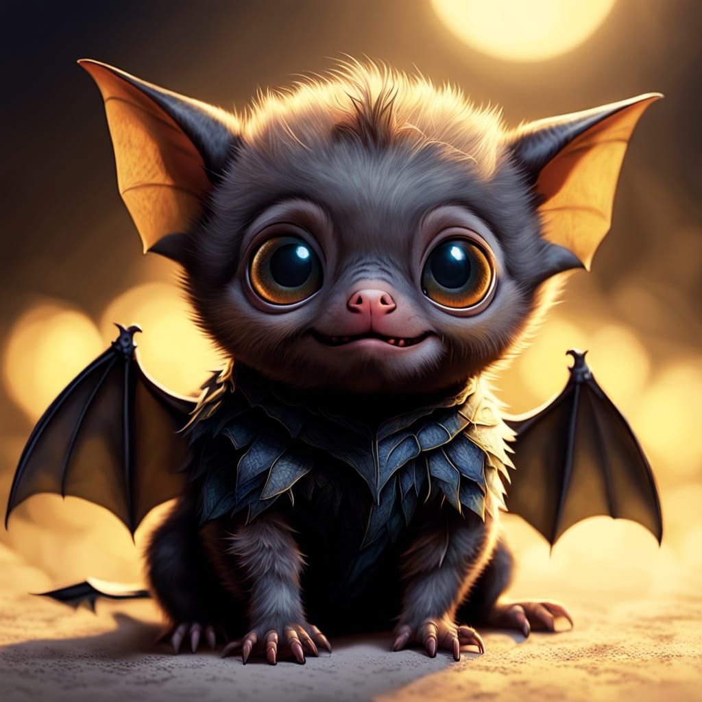 Adorable Baby Bat in Dreamy Digital Art