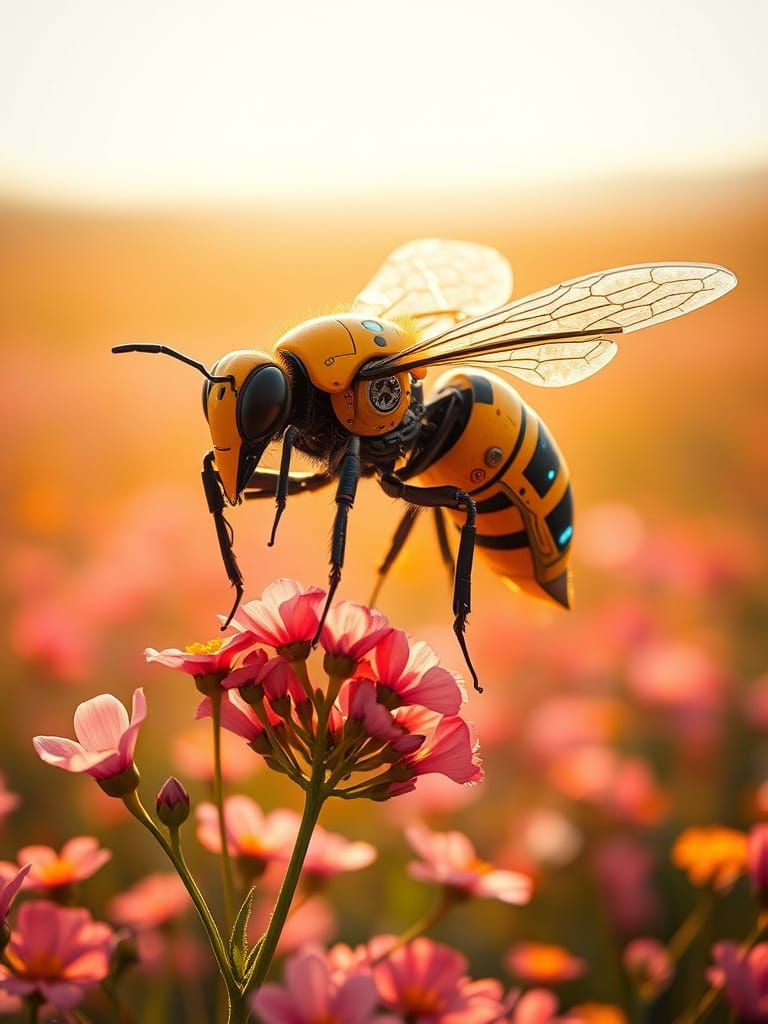 Futuristic Robotic Bee in Bloom