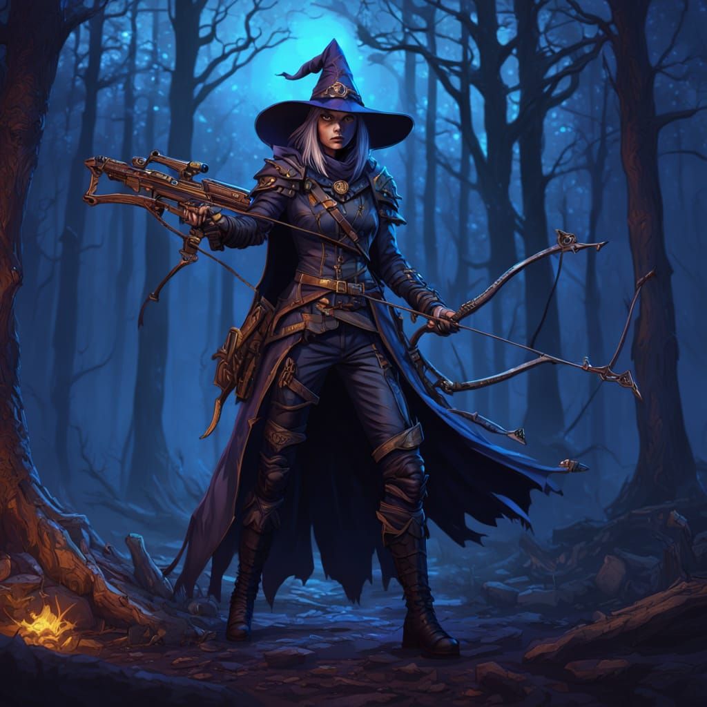 Female Witch Hunter in Dark Fantasy Forest