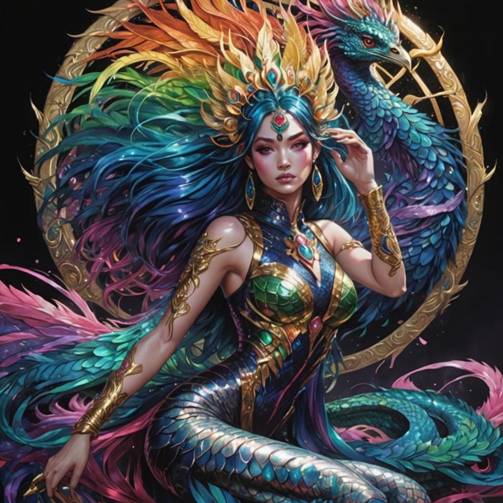 Peacock Woman and Rainbow Serpent, Comic Book Art