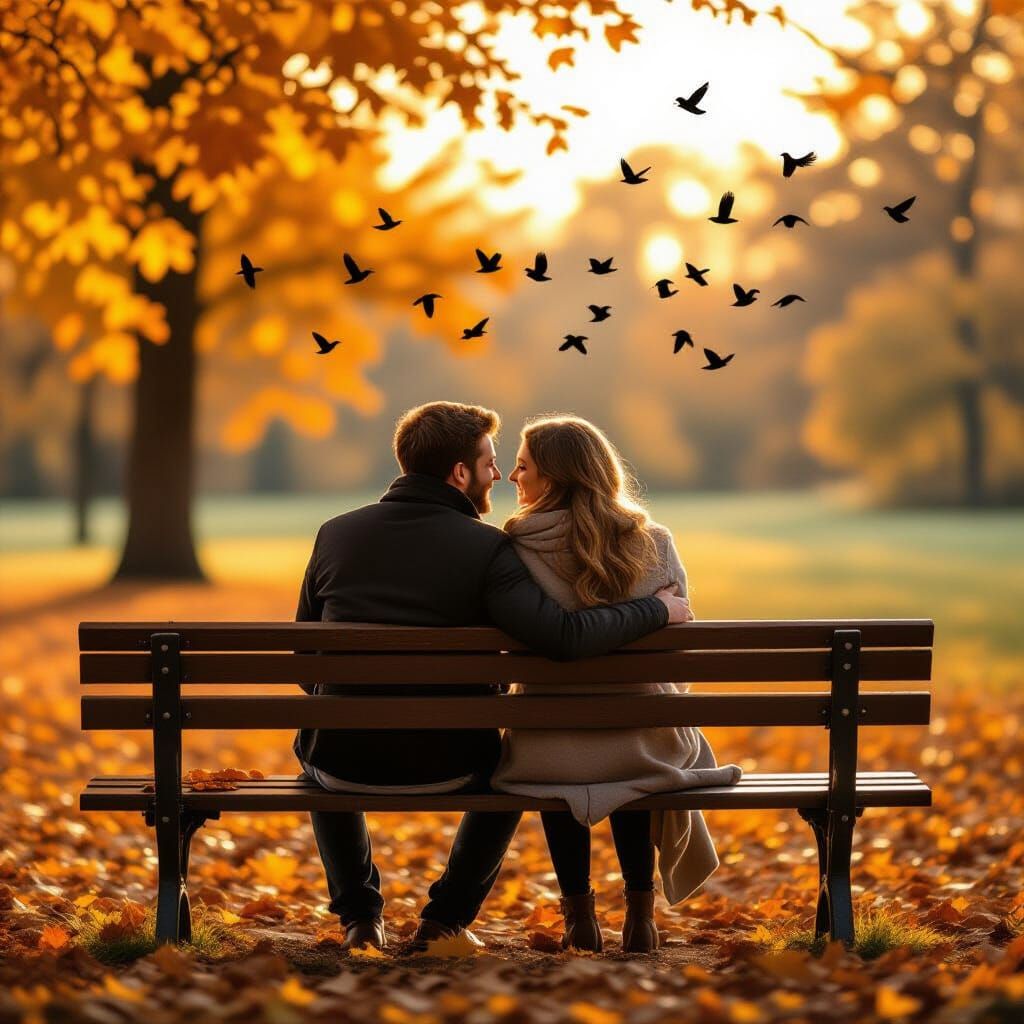 Autumn Evening: Couple Watching Bird Migration