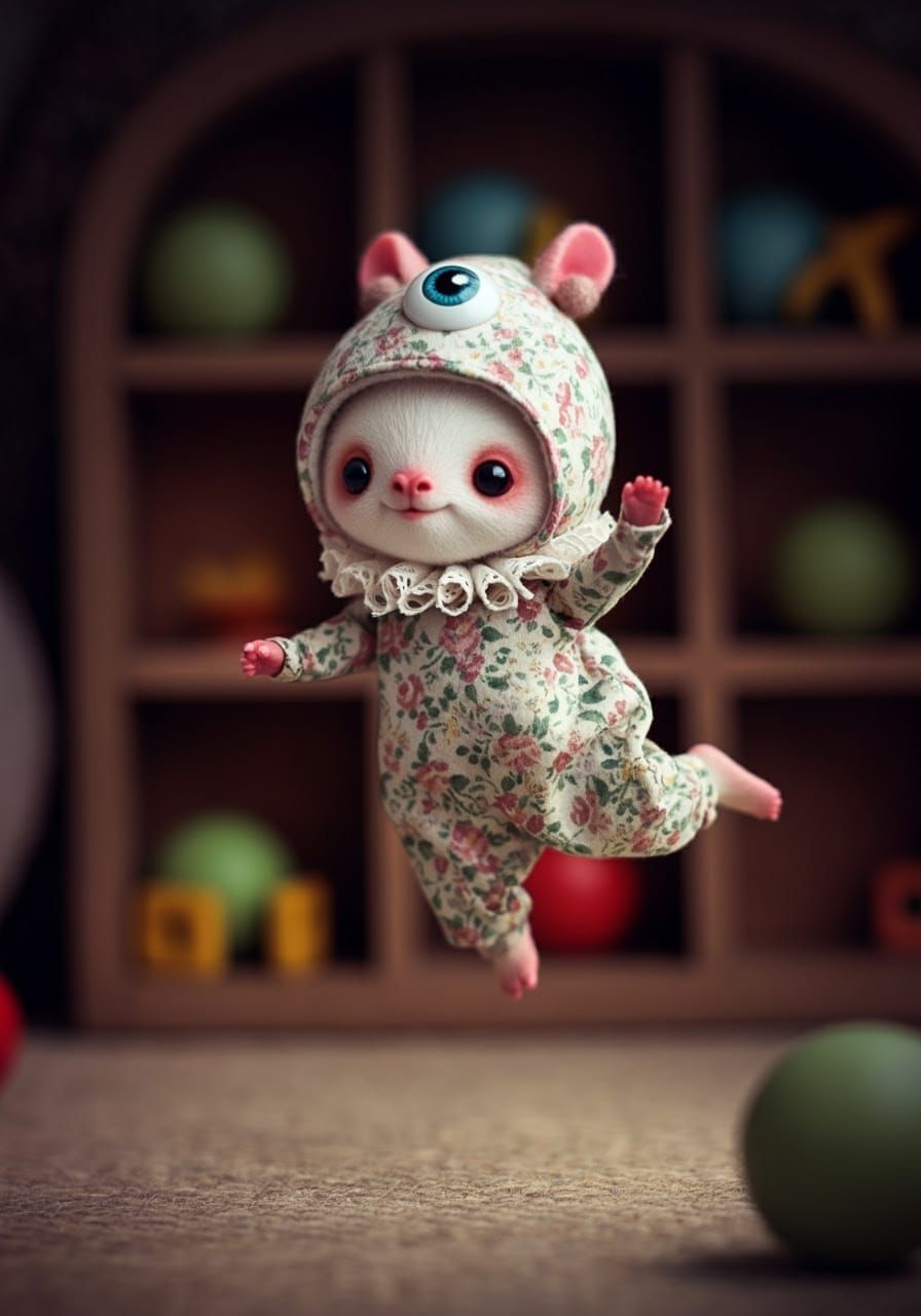 Happy Bouncy Eyeball Hat Fictional Critters in Lacy Floral Onesies