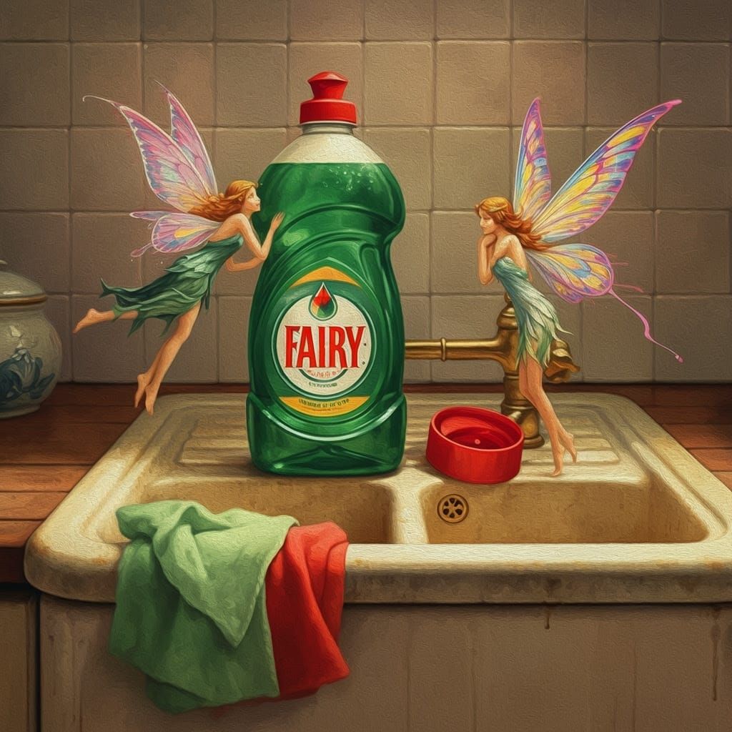 Whimsical Fairy Kitchen Scene in Gouache Style