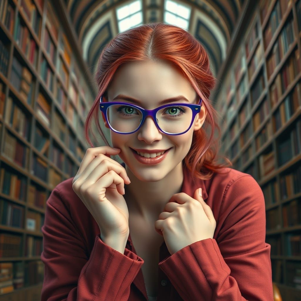 Red-Haired Student in a Fantasy Library