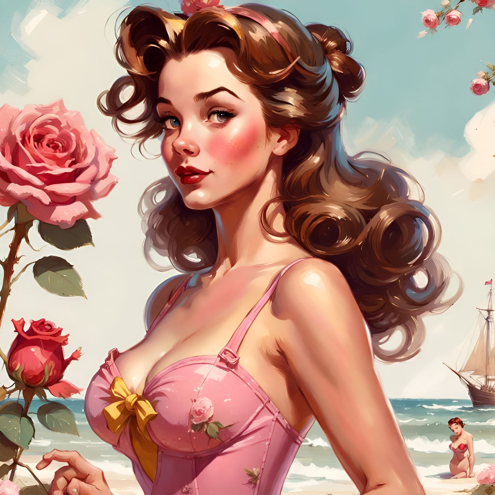 Princess Belle Rose Swimsuit Beach Portrait