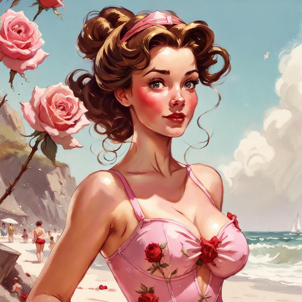 Princess Belle Rose Swimsuit Beach Portrait