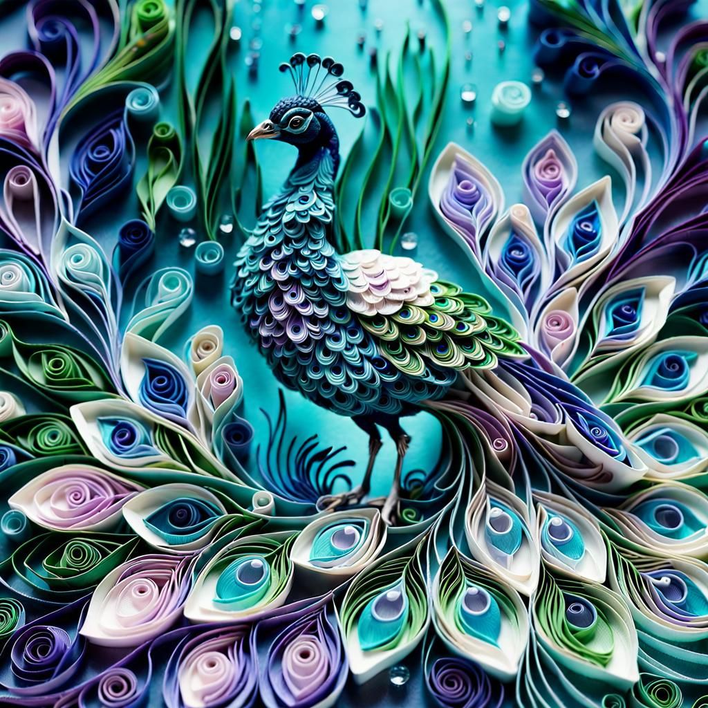 Peacock Encased in Ice: Detailed Ethereal Art