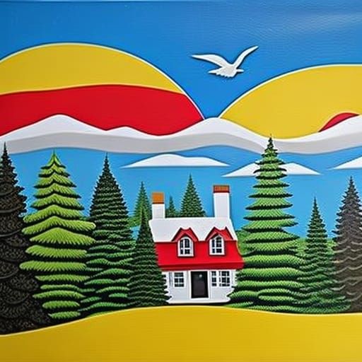 Idyllic Mountain Cabin with Graffiti Art