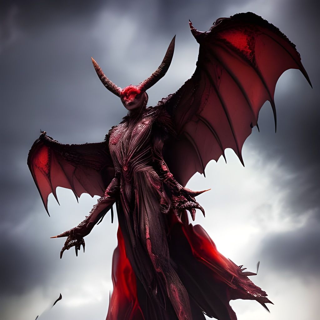 Dramatic Blood-Soaked Satan in Bat Form
