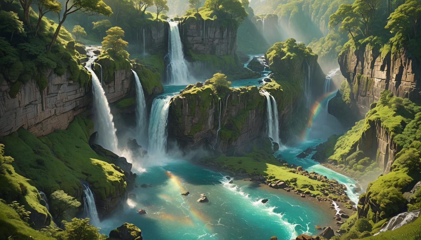 Majestic Waterfalls in Cinematic Digital Art Style