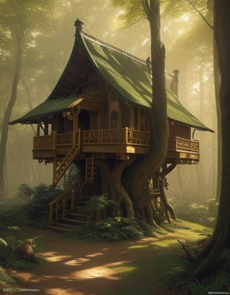 Fantasy Treehouses in African Forest Concept Art