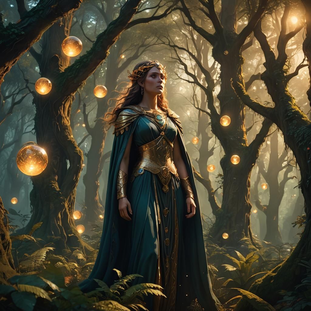 Ethereal Goddess Reigns in Vibrant, Ancient Forest
