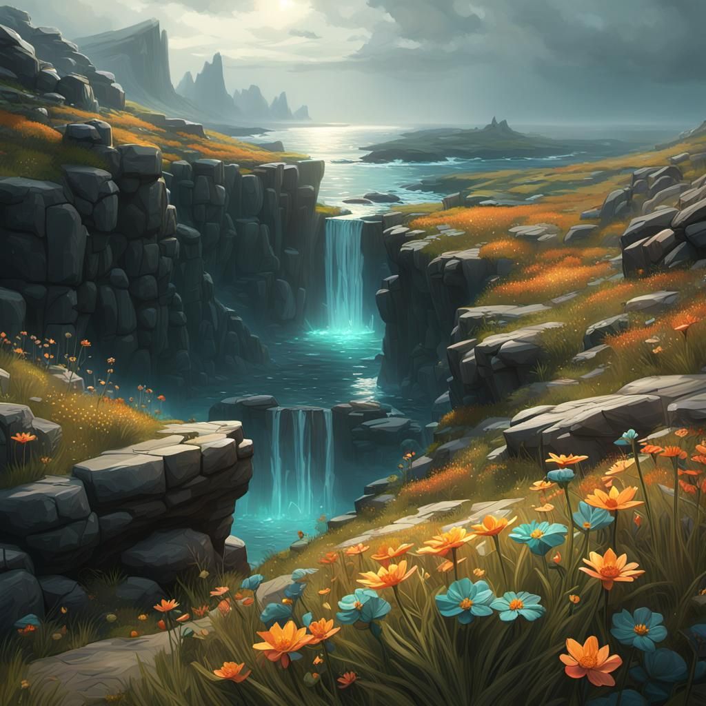 Lone Wildflower on Windswept Moor with Sunlight