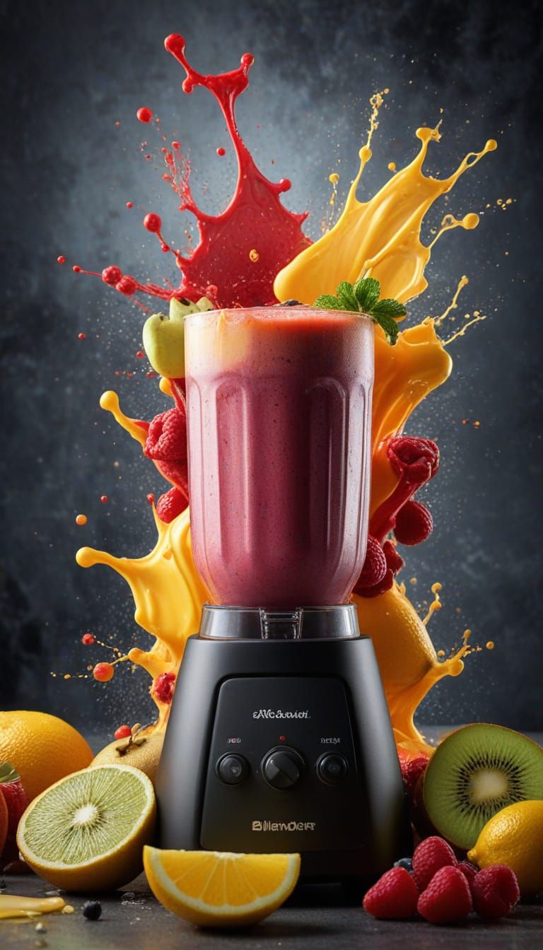 Vibrant Fruit Smoothie Blending in Dynamic Motion