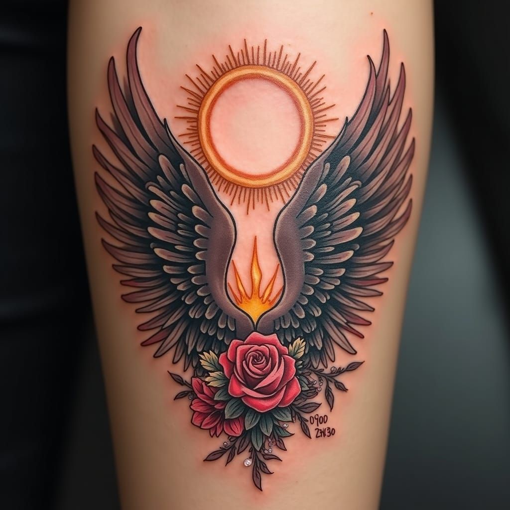 Angel Wings Tattoo Design with Date and Name