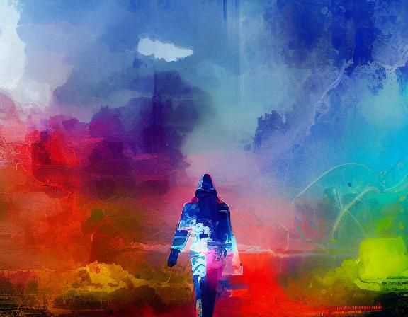 Superhuman in Indigo: Digital Art Deco Impression