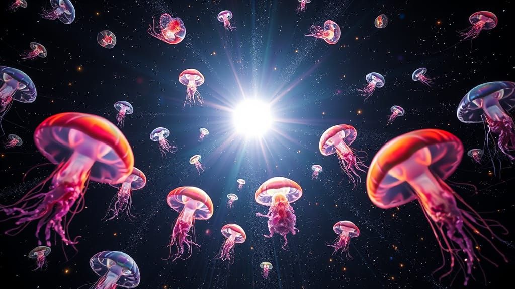 Glowing Jellyfish Galaxy in Cosmic Blackness