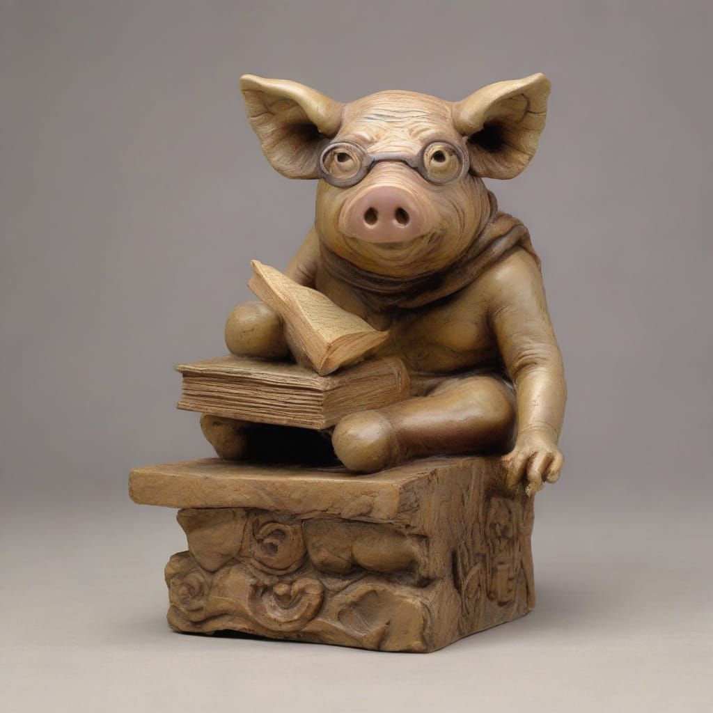 Mini Pig Philosopher in Whimsical Sculpture Style